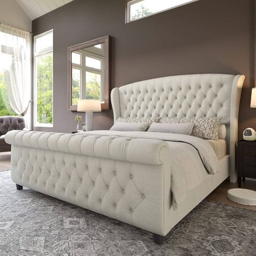 Scroll sleigh bed frame - bed, plush