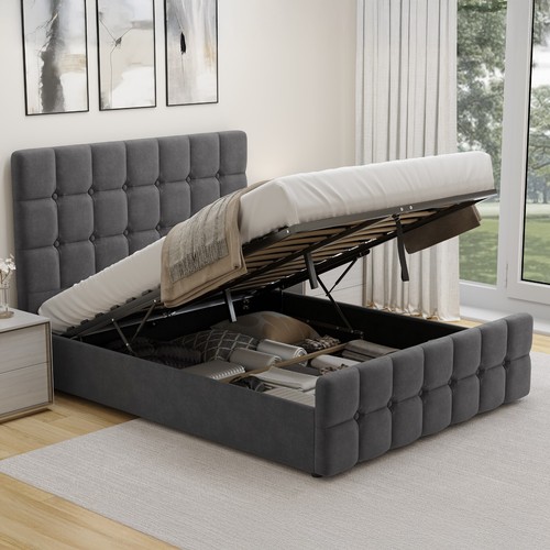 Velvet ottoman storage - velvet, bed