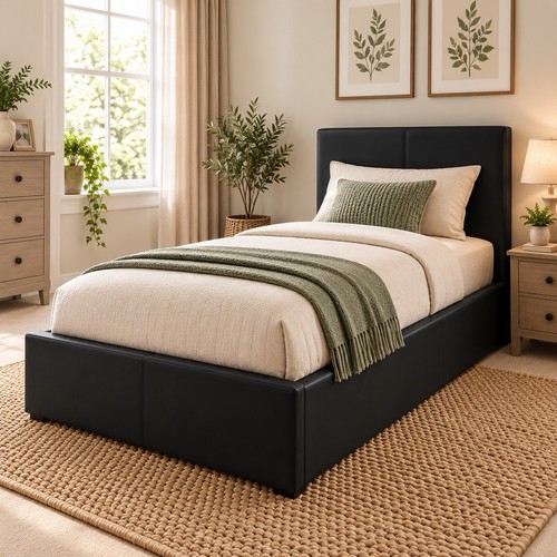 3ft single bed black ottoman - black,