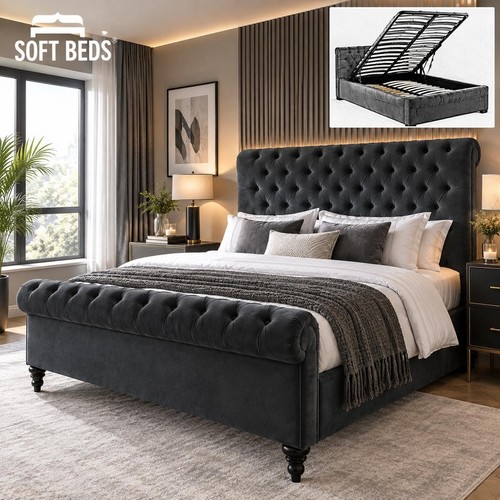 Sleigh scroll bed frame - sleigh, plush