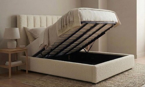 Cream boucle ottoman - ottoman, gas