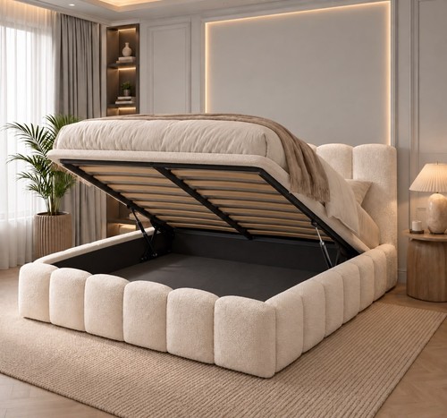 Cloud boucle fabric bed - fabric, frame